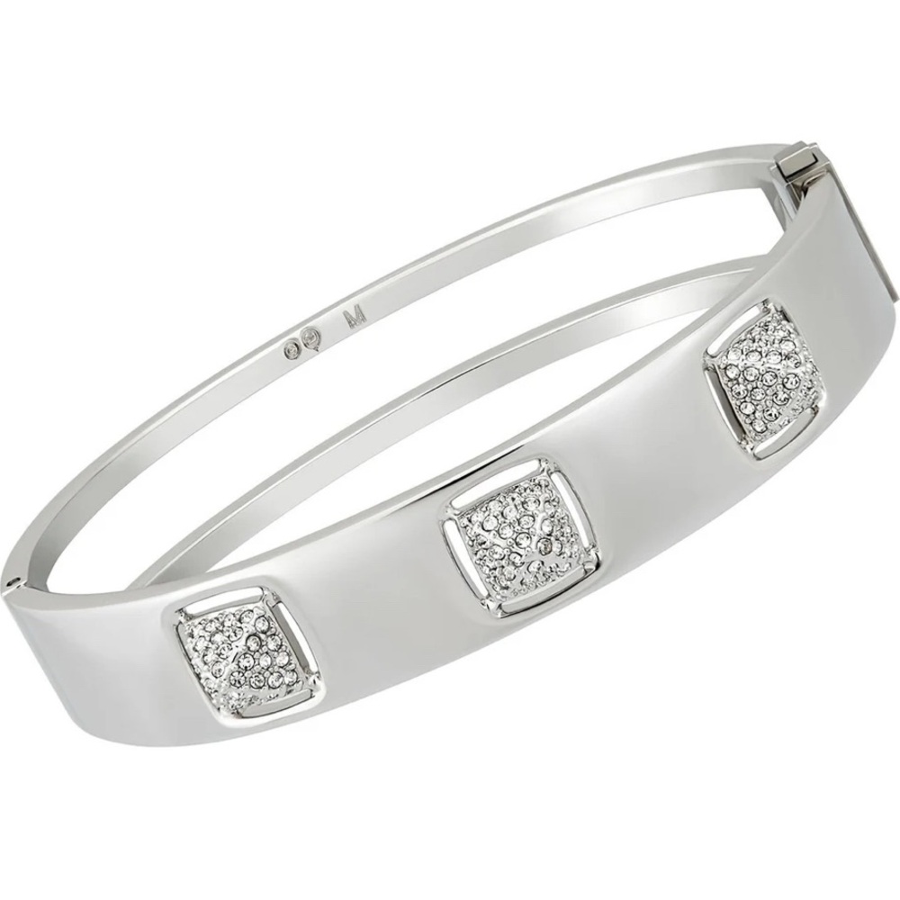 NEW: Swarovski Tactic Rhodium Plated Stainless Steel Crystal Pave Hinge Bangle - Picture 2 of 6